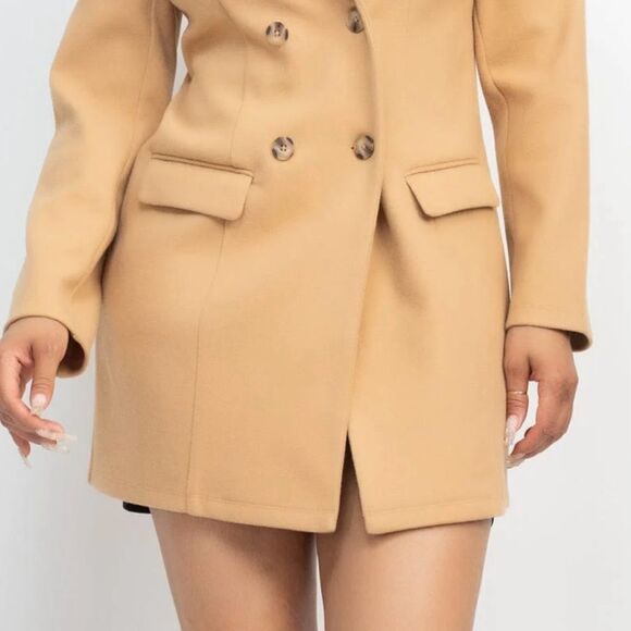 Camel double breasted solid coat - Picture 2 of 9